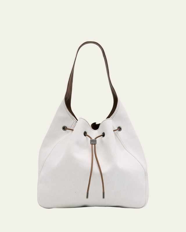 Monili Drawstring Denim Shoulder Bag